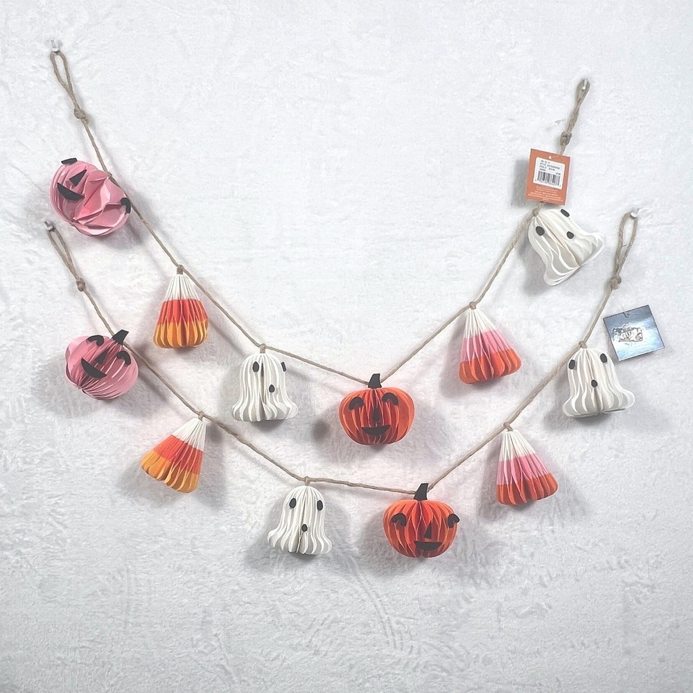 Celebrate Together Halloween Honeycomb Garland Pumpkin Candy Corn Ghost 48" Flaw